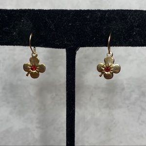 Vintage Japan Gold Flower w/Red Crystal Screw Back